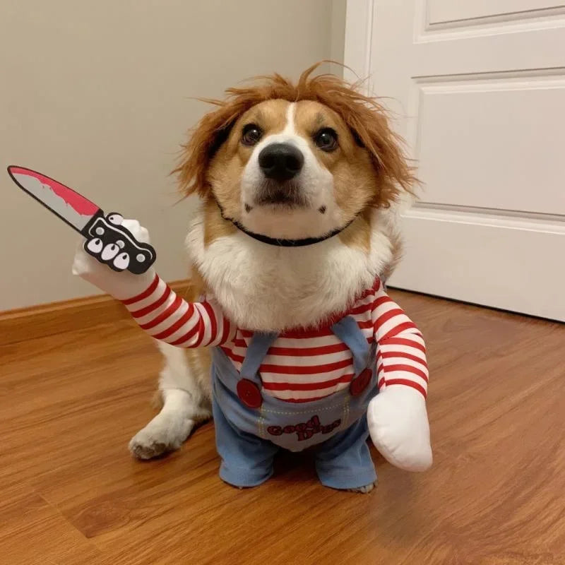 Funny Pet Puppy Clothes Halloween Pet Dog Costumes Comical Outfits Holding A Knife Set Pet Cat Dog Festival Party Clothing