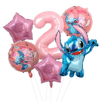 Lilo And Stitch Birthday Decoration Disney Pink Stitch Party Theme Tableware Set Angel Balloons Happy Supplies Kids Girl Favors