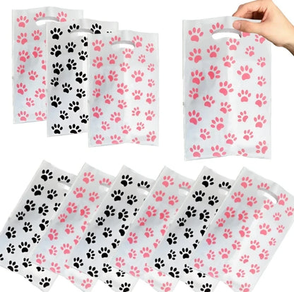 30/20/10pcs Pink Paw Gift Bag Birthday Decoration Black Footprints Dog Cat Handle Goody Bags Biscuit Wrapper Kids Party Supplies