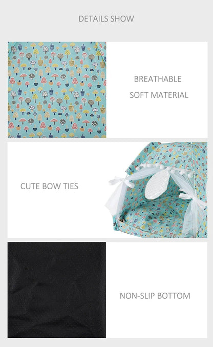 the PRINCESS PUPPY TENT - Pet Dog Tent House, Floral Print Enclosed Cat/Dog Tent Bed, Indoor Folding Portable Comfortable Kitten/Puppy Bed, Kennel for Small Pets