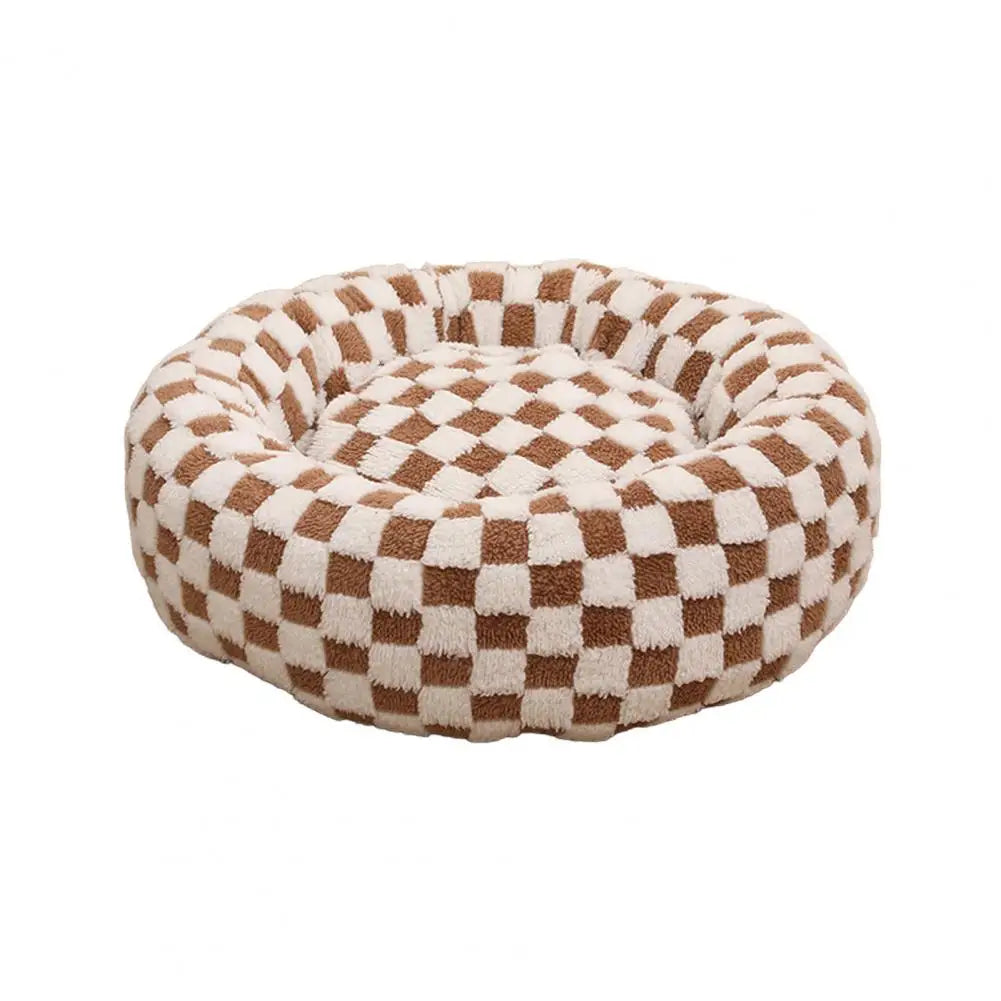Round Dog Bed with Raised Edges Plush Round Donut Cat Nest with Anti-slip Bottom Cozy Pet Bed for Small Dogs for Warmth for Cats