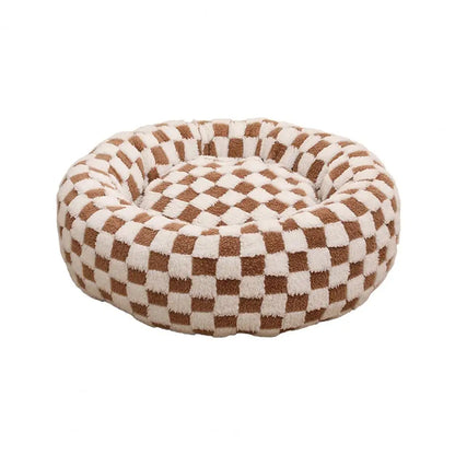 Round Dog Bed with Raised Edges Plush Round Donut Cat Nest with Anti-slip Bottom Cozy Pet Bed for Small Dogs for Warmth for Cats