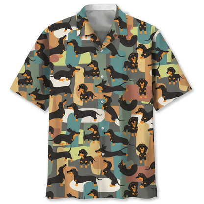 the DACHSHUND DOG DAY - Cartoon Dachshund Dog 3D Printed Shirt for Men, Animal Pets Graphics Short Sleeves Hawaiian Shirts, Tops Loose Lapel Blouse