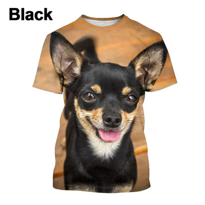 the CHIHUAHUA CLUB - Chihuahua Dog T-Shirt, Men's Tops - 3D Canis Lupus Familiaris Printed Tee Shirts, Funny Kids Short Sleeve Cute Doggy/Puppy T-Shirt