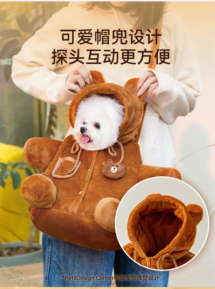 Autumn and Winter Portable Going Out Bag Warm Windproof Bear Cute Cute Shoulder Satchel Pet Messenger Bag