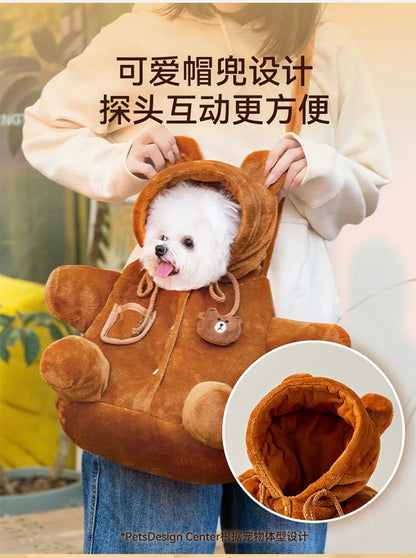 Autumn and Winter Portable Going Out Bag Warm Windproof Bear Cute Cute Shoulder Satchel Pet Messenger Bag