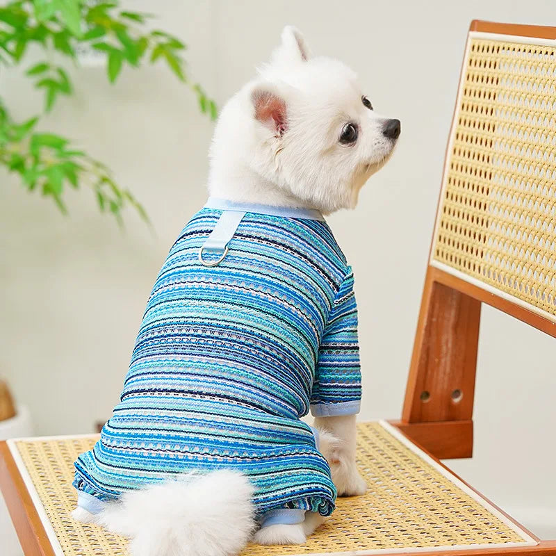 Summer Pet Clothes for Small Dogs Colorful Stripes Dog Jumpsuits Fashion Puppy Rompers Soft Cat Pajamas Pet Overalls Dog Outfits