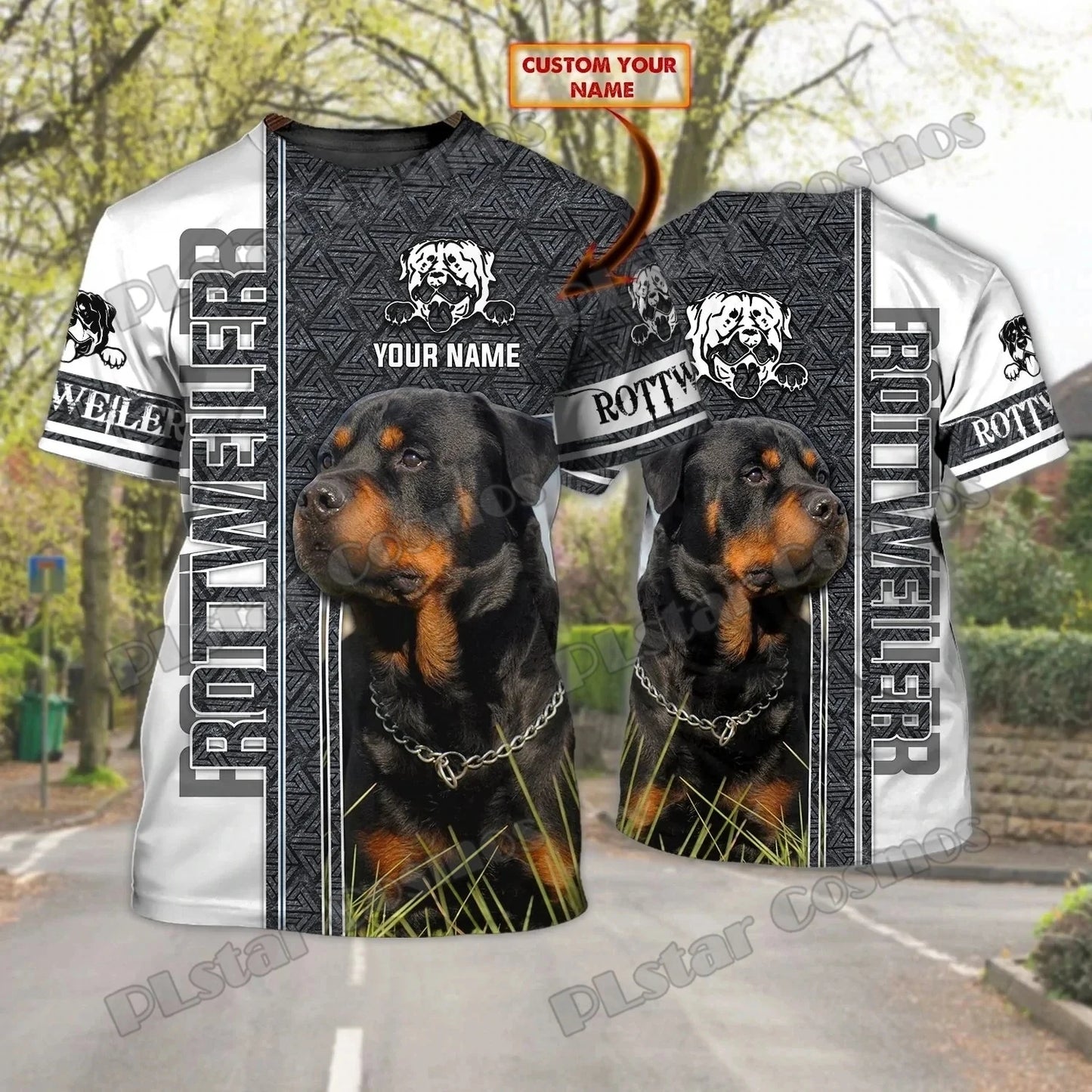 the ALPHA ROTTWEILER - Personalized Name Rottweiler Never Walk Alone 3D Printed Men's T-Shirt, Summer Casual Unisex Tee Shirt, Gift for Dog Lovers