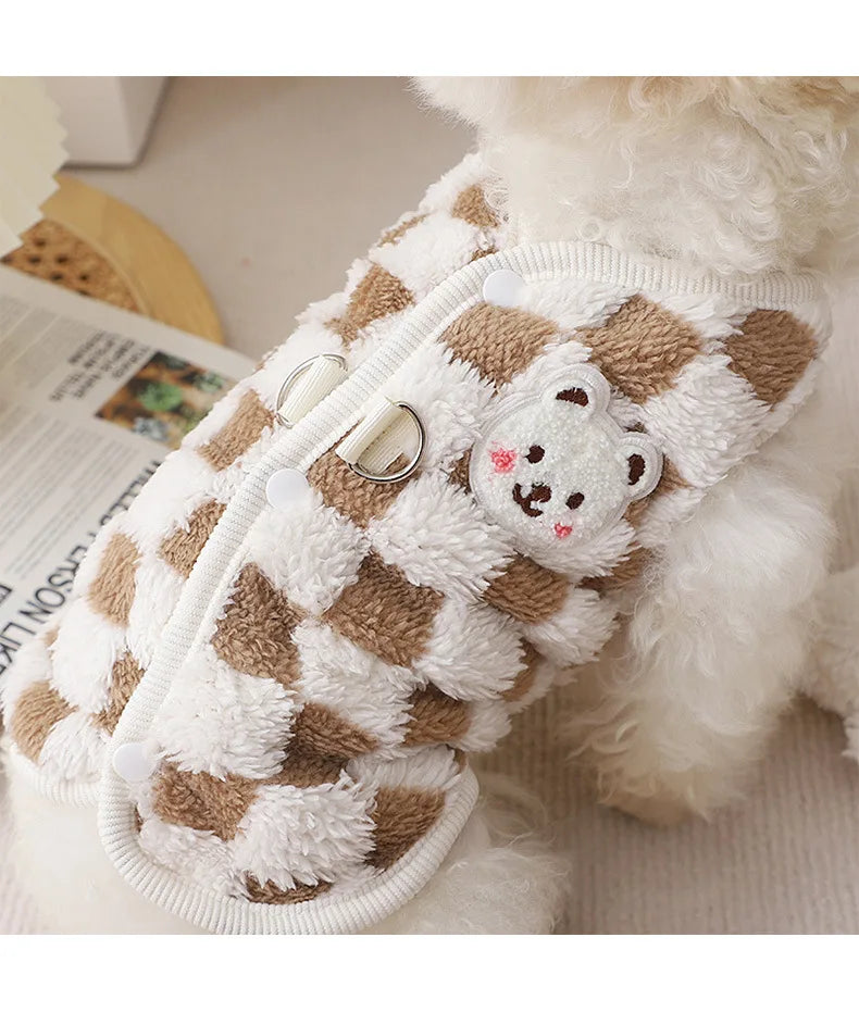 Winter Warm Pet Dog Coat Plaid Dog Clothes with D-ring Plush Pet Jacket for Small Medium Dogs Chihuahua Yorkie Costume