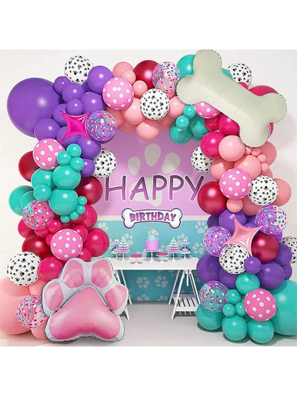 103Pcs Dog Paw Balloons  Balloon Birthday Balloons Garland Arch Kit for Boys Girls Pink Theme Birthday Party Decorations