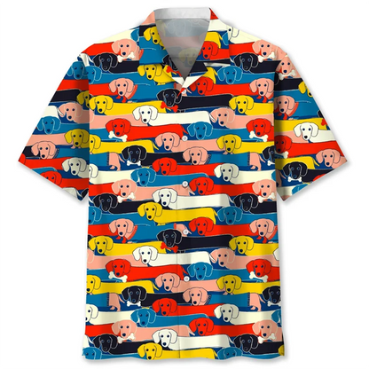 the DACHSHUND DOG DAY - Cartoon Dachshund Dog 3D Printed Shirt for Men, Animal Pets Graphics Short Sleeves Hawaiian Shirts, Tops Loose Lapel Blouse