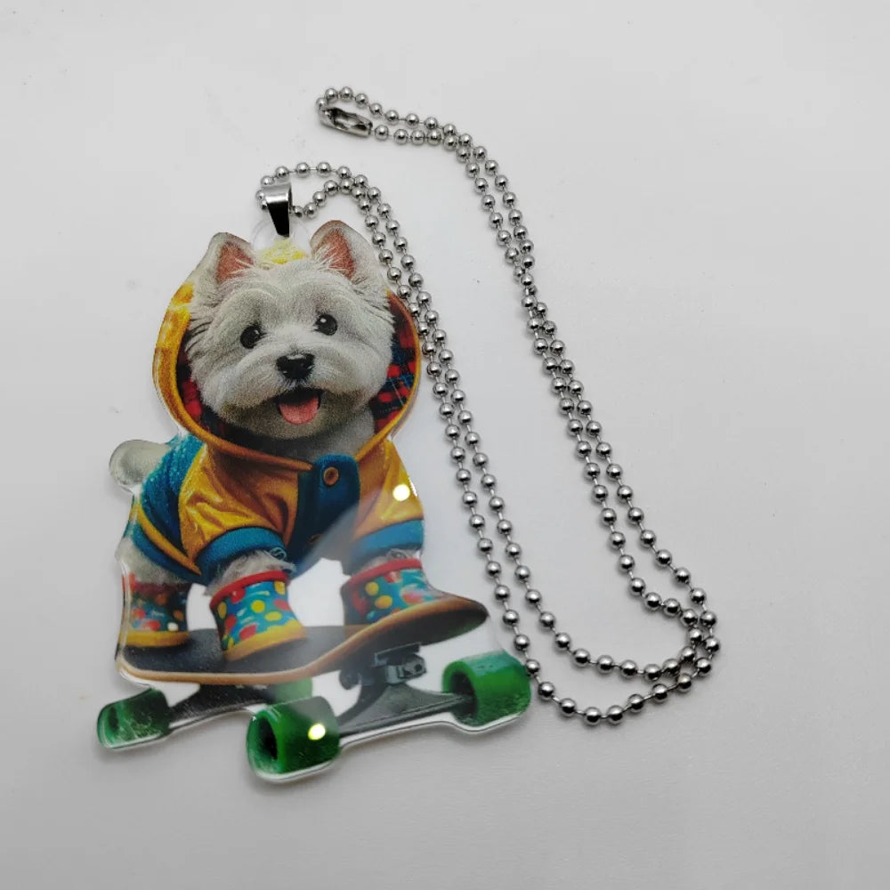 Cartoon Terrier Skateboarding Dog Keychain Cute Puppy Pendant Versatile Charm for Car,Backpacks,Home,Festive Party,Gift & Decor