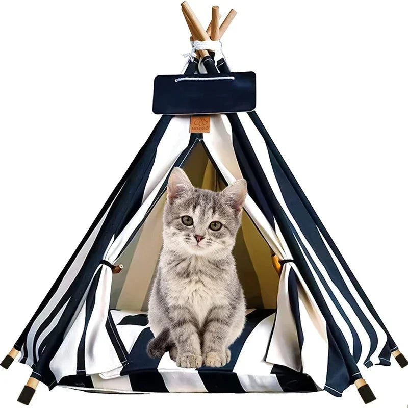 the TINY TEE-PEE - Pet Tent Dog/Cat Nest, Washable Doghouse Cat Tent, Semi Enclosed Insulated Cat/Doghouse, Foldable Dog/Cat Villa with Cushion and Blackboard