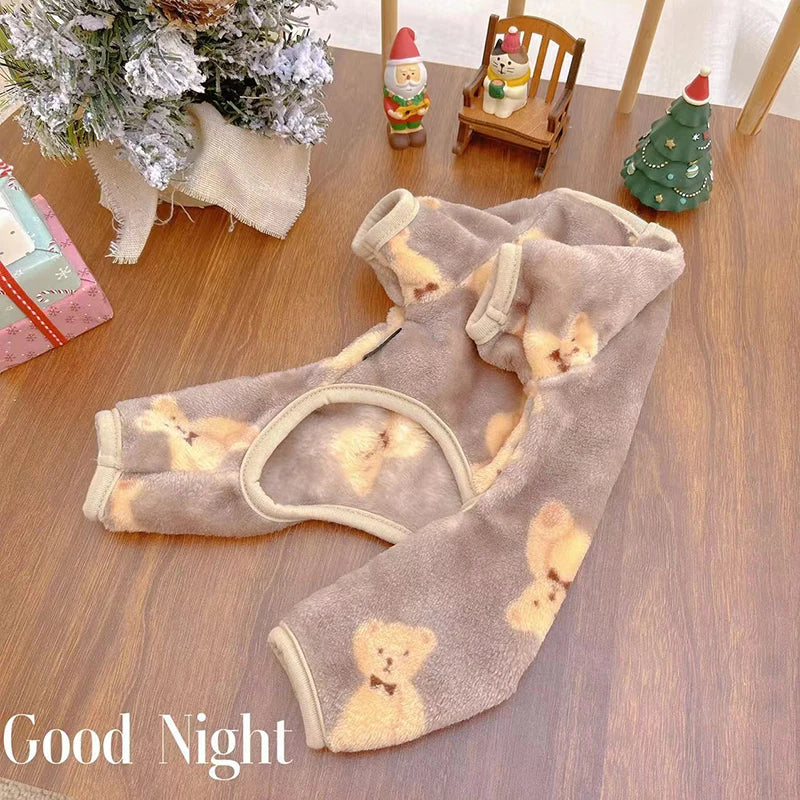 Pet Autumn Winter Pajamas Puppy Cute Bear Jumpsuit Dog Plush Jacket for Small Medium Dogs Cats Clothes Chihuahua Teddy Costumes