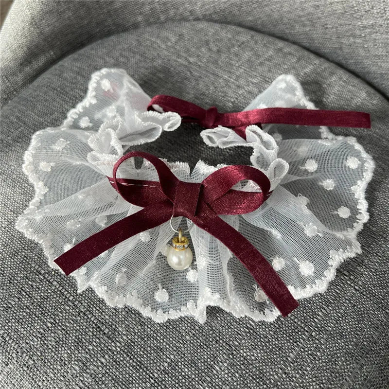 White Lace Bowknot Collar, Bowtie Bibs, Mesh Embroidery, Dog Cat Necklace, Neck Strap for Small and Medium Dogs, Bandanas, XL