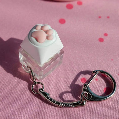 Keyboard Keychain Fidget Toy Cat's Paw Keycap Clicker Fidget Key Chain Decompression Toys Cute Cat's Paw Stress Relief Gifts