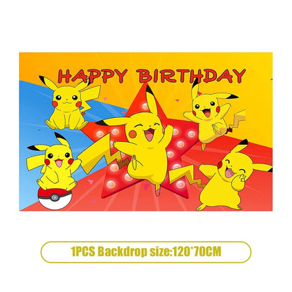 Pikachu Birthday Pokemon Party Decorations Pikachu Foil Balloons Disposable Tableware Plate Napkin Banner For Boy Party Supplies