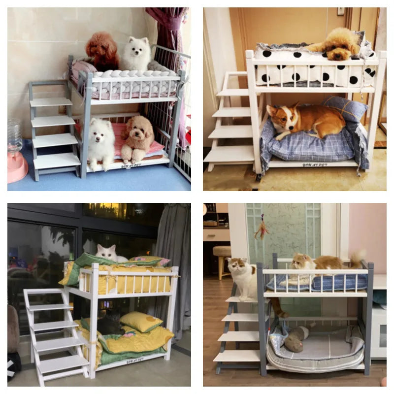 the DOGGY BUNKBED - Dog Bed, Solid Wood Princess Bed, Dog/Cat Under Pet Bunk Bed, High and Low Off the Ground Moisture-Proof Cat Kennel/Dog Kennel
