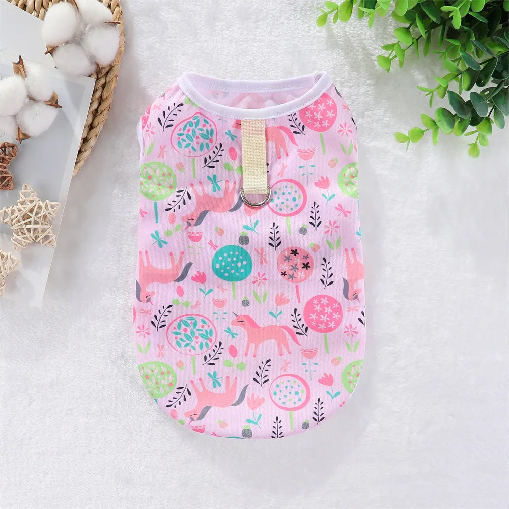 Cute Summer Pet Dog Cooling Vest Cartoon Soft Clothing Summer Casual Shirts Small Medium Large Dogs Puppy French Bulldog Clothes