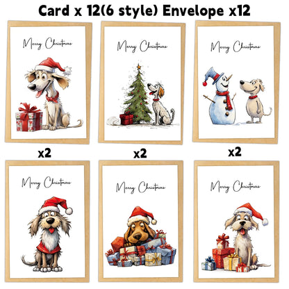12pcs Christmas Greeting Cards With Envelope-Cute Dog,Snowman,Xmas Thank You Card,Handwritten Christmas Message For Mailing Gift