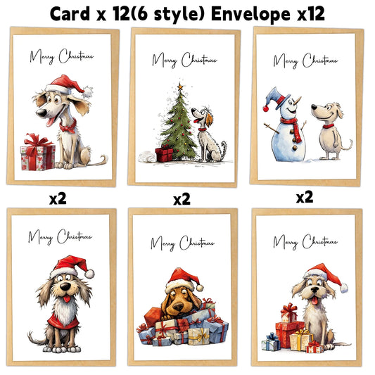 12pcs Christmas Greeting Cards With Envelope-Cute Dog,Snowman,Xmas Thank You Card,Handwritten Christmas Message For Mailing Gift