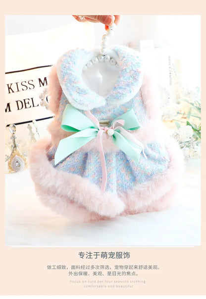 Dog Clothing Winter Thickened Cat Princess Dress Color Tow Dog Double-layer Skirt Fashion Design Warm Dog Coat