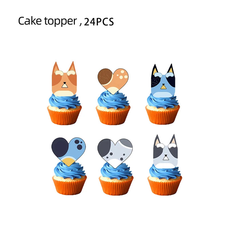 New Cartoon Dog Birthday Party Decoration Setup Boys Children Blue Dogs Party Favor Tableware Plate Napkin Cup Supplies Full Set