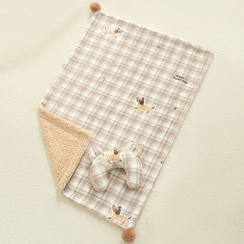 2pcs/set New Style Pet Sleeping Pad Winter Dog Blanket Cat Cushion Universal Comfortable Dog Quilt with Pillow Pet Supplies