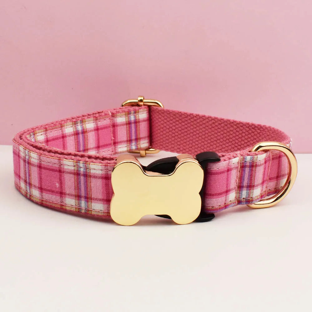 the CUSTOMCREST PLAID COLLAR - Custom Design Logo Plaid Dog Collar, High Quality Cotton Pet Accessories, Personalized, Lead Your Dog - Stand Out in Style
