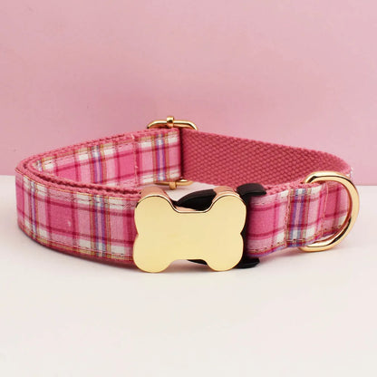 the CUSTOMCREST PLAID COLLAR - Custom Design Logo Plaid Dog Collar, High Quality Cotton Pet Accessories, Personalized, Lead Your Dog - Stand Out in Style