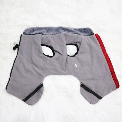 Waterproof Dog Clothes with Harness for Medium Large Dog Winter Warm Fur Collar Pet Dog Jacket Reflective French Bulldog Costume