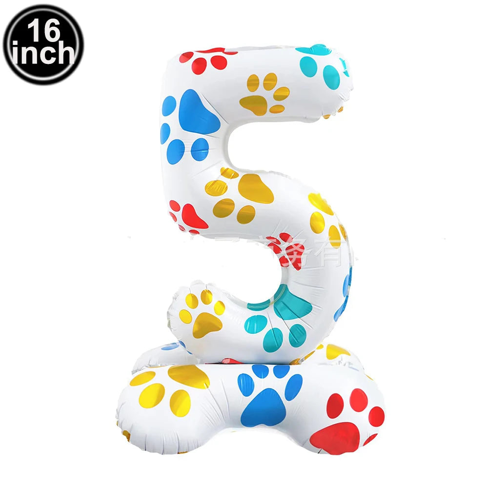 16inch Dog Paw 0-9 Theme Number Foil Balloons Color Dog Birthday Party Balloon Decorations Kids Puppy Party Supplies