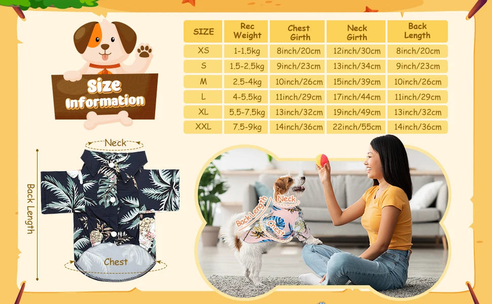 Hawaii Dog Shirt Colorful Flower Printed T-Shirt Breathable Cool Shirt Summer Beach Style Dog Clothes Medium and Large Dog Boys