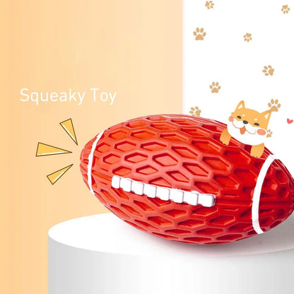 Rubber Pet Dog Toy Rugby Football Squeaky Sounding Ball Teeth Cleaning Chew Toy Interactive Play Pet Supplies Accessories