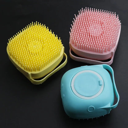 Dog Bathing Brush Pet Massage Brush Shampoo Dispenser Soft Silicone Brush Rubber Bristle for Dogs and Cats Shower Grooming Tool