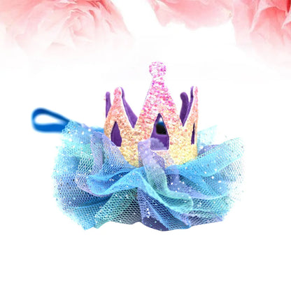 Crown Shaped Pet Hat Gauze Mesh Decorative Headwear for Small to Large Dogs Cats Birthday Party Parade Photo Shoot Purple