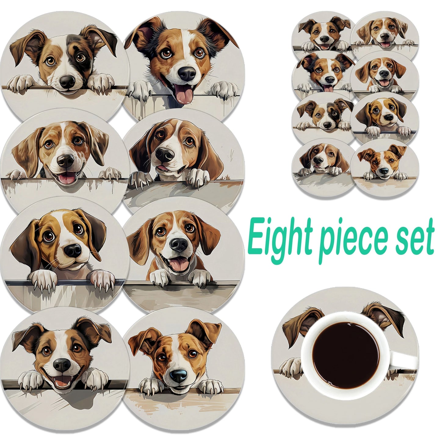 6/8pcs 2D single-sided dog pattern heat resistant non-slip round wooden coaster perfect family afternoon tea coffee shop Gifts