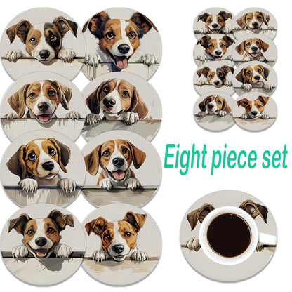 6/8pcs 2D single-sided dog pattern heat resistant non-slip round wooden coaster perfect family afternoon tea coffee shop Gifts