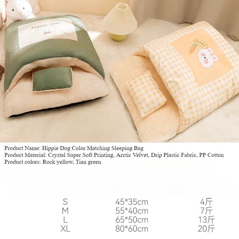 Kitten Sleeping Bag Pet Bed with Pillow Small Dog Teddy Bear Pen Autumn and Winter Warm Enclosed Quilt Bag Big Cat Nest