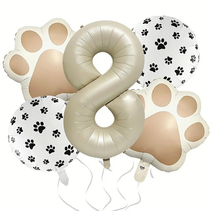 7Pcs Animal Let's Pawty Dog Cat Paw Aluminum Balloon 40 inch Cream Number Birthday Party Decoration Balloon Baby Shower Supplies