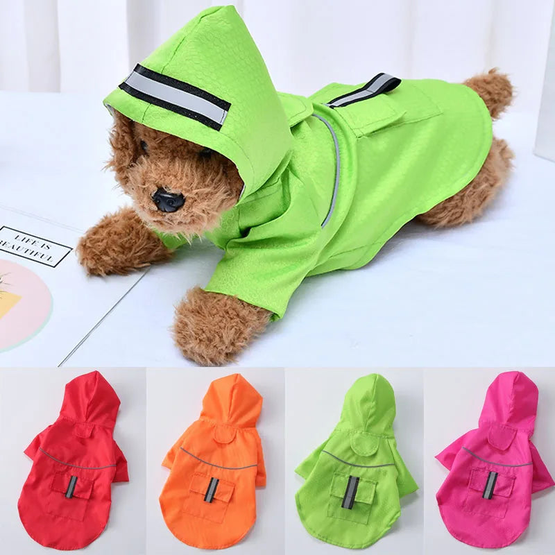 the NEON DOGGY - S-XL Creativity Pets Clothes, Hooded Raincoats Reflective Strip Dogs Raincoats, Waterproof Outdoor Breathable Net Yarn Jackets
