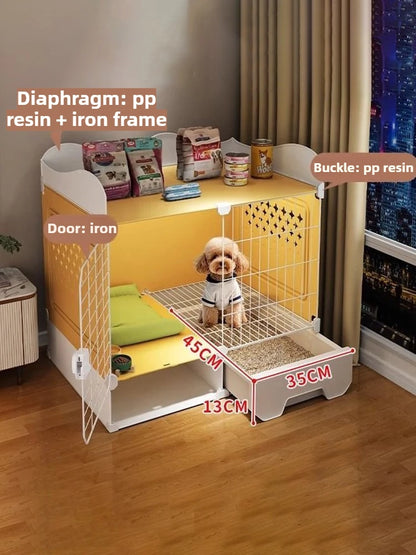 the PUPPY VILLA - Indoor Small Teddy Dog Cage, Toilet Bichon Dog Houses, Bed Anti Jailbreak Household Puppy Villa, Integrated Breathable Pet Kennel