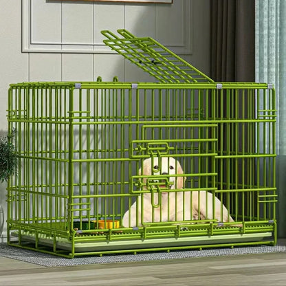 t‌he GREEN MACHINE - Heavy-Duty Foldable Dog Crate with Toilet - Reinforced for Small/Medium/Large Breeds, Indoor Pet Cage with Removable Tray