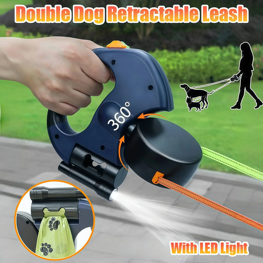 the NO-TANGLE LIGHTPATH LEASH - Premium 3M Retractable Double Dog Leash for Small Dogs, Reflective 360 Swivel No Tangle Walking Pet Lead with LED Lights
