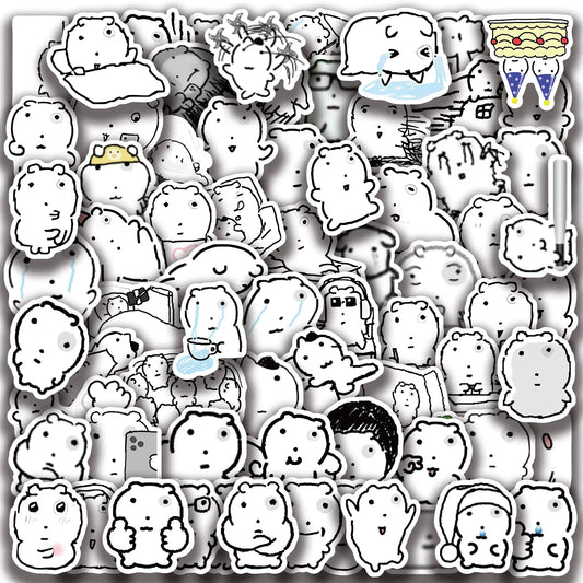 72 Sheets Swollen Eye Cat Stickers Black Sketch Cute Animal Water Cup Computer Mobile Phone Decoration Waterproof Stickers