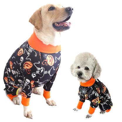 2024 New Halloween Prints Dog Four-legged Suit for Large Medium Bodysuit Dogs Pajamas PJS Full Body for Shedding Prevent Licking