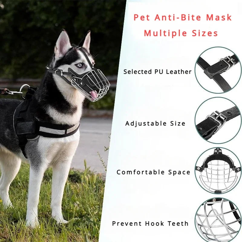 Adjustable Leather Metal  Breathable Dog Muzzle Anti Biting Pet Mouth Mask Dog Accessories