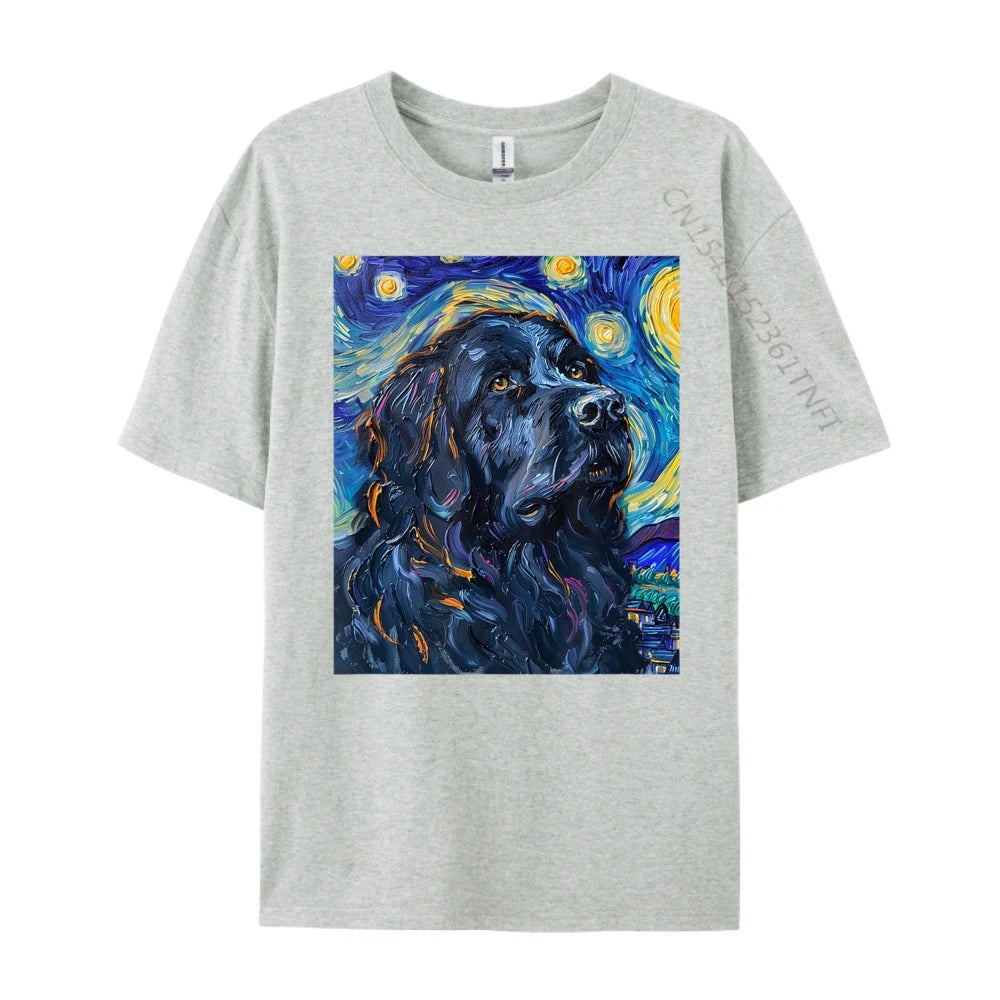 the DOG VAN GOGH - Newfoundland Dog Van Gogh Starry Night Art T-Shirts