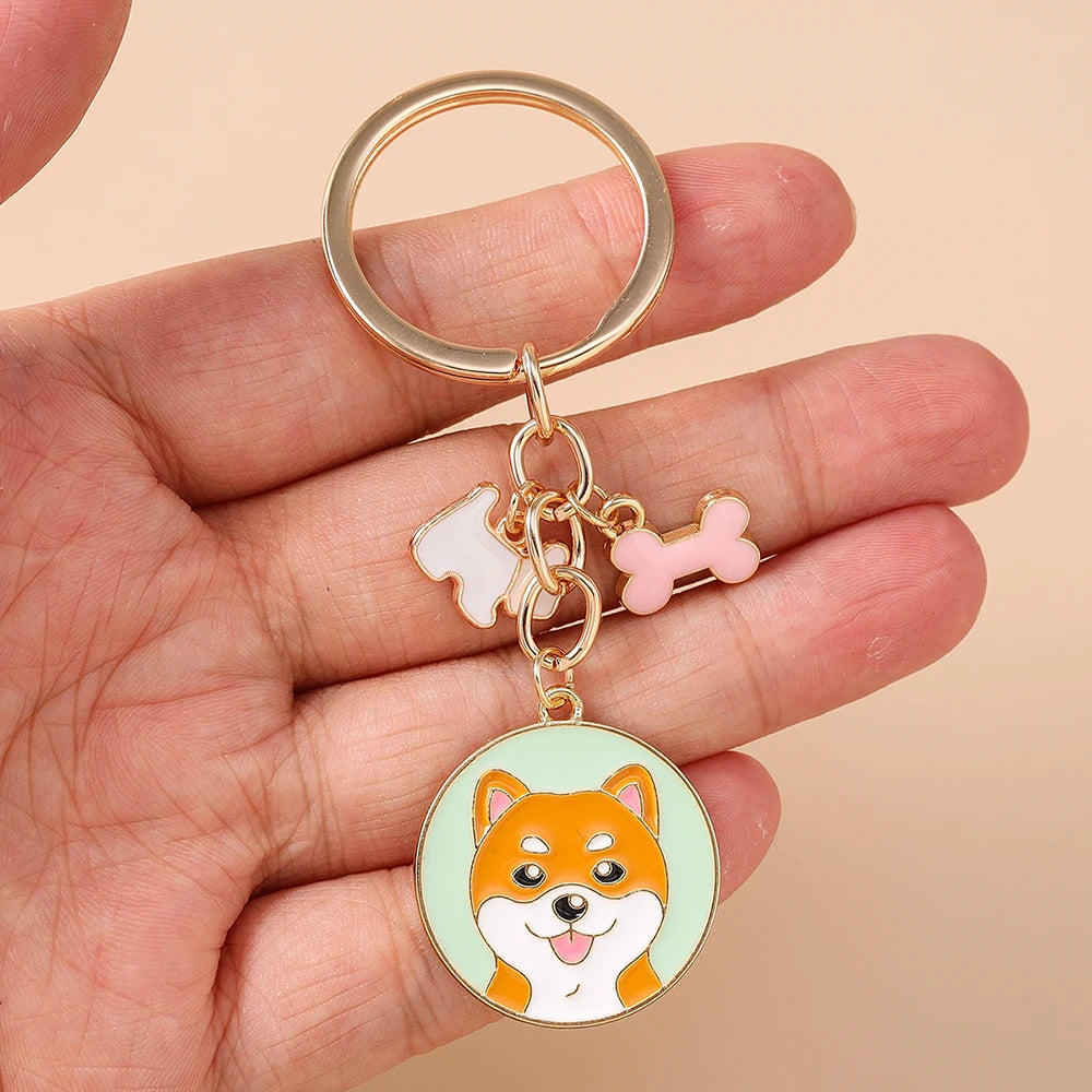 Cute Enamel Puppy Dog Keychain Cartoon Animal Key Ring Pendants for Women Girls Handbag Accessories DIY Jewelry Gifts