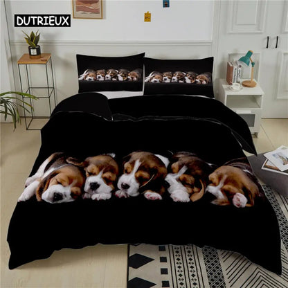 the PRINTED PET DUVET - 3D Dog Bedding Set, Cute French Bulldog Puppy Duvet Cover Sets, Cartoon Bed Cover, Pet Animals Home Textiles, Queen 2/3Pcs King Full